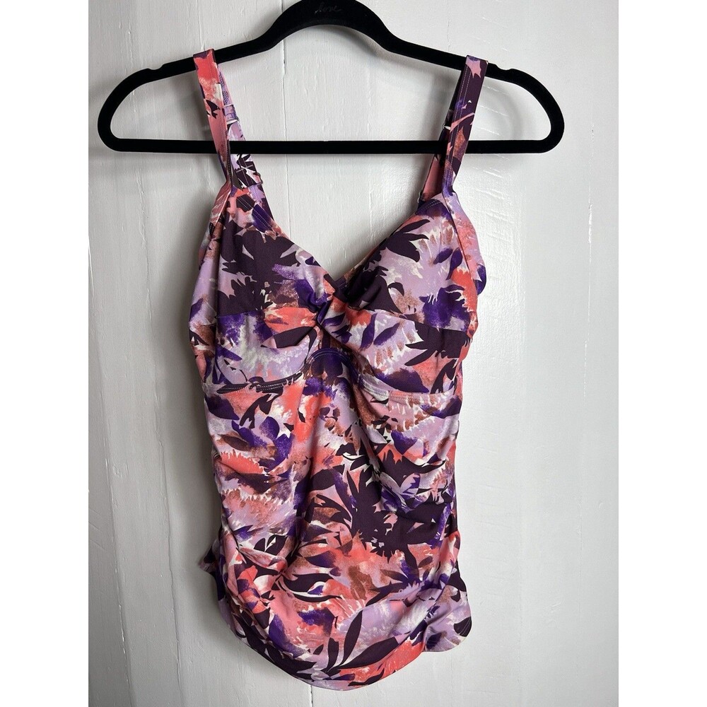 LL Bean Tankini Swim Top Adjustable Straps Ruching Size 8 Regular Purple